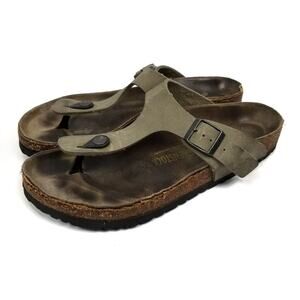 Birkenstock Gizeh Olive Green Leather Sandals Size 41